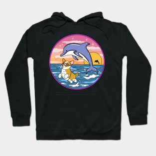 Cute Corgi Swimming With Dolphins Hoodie